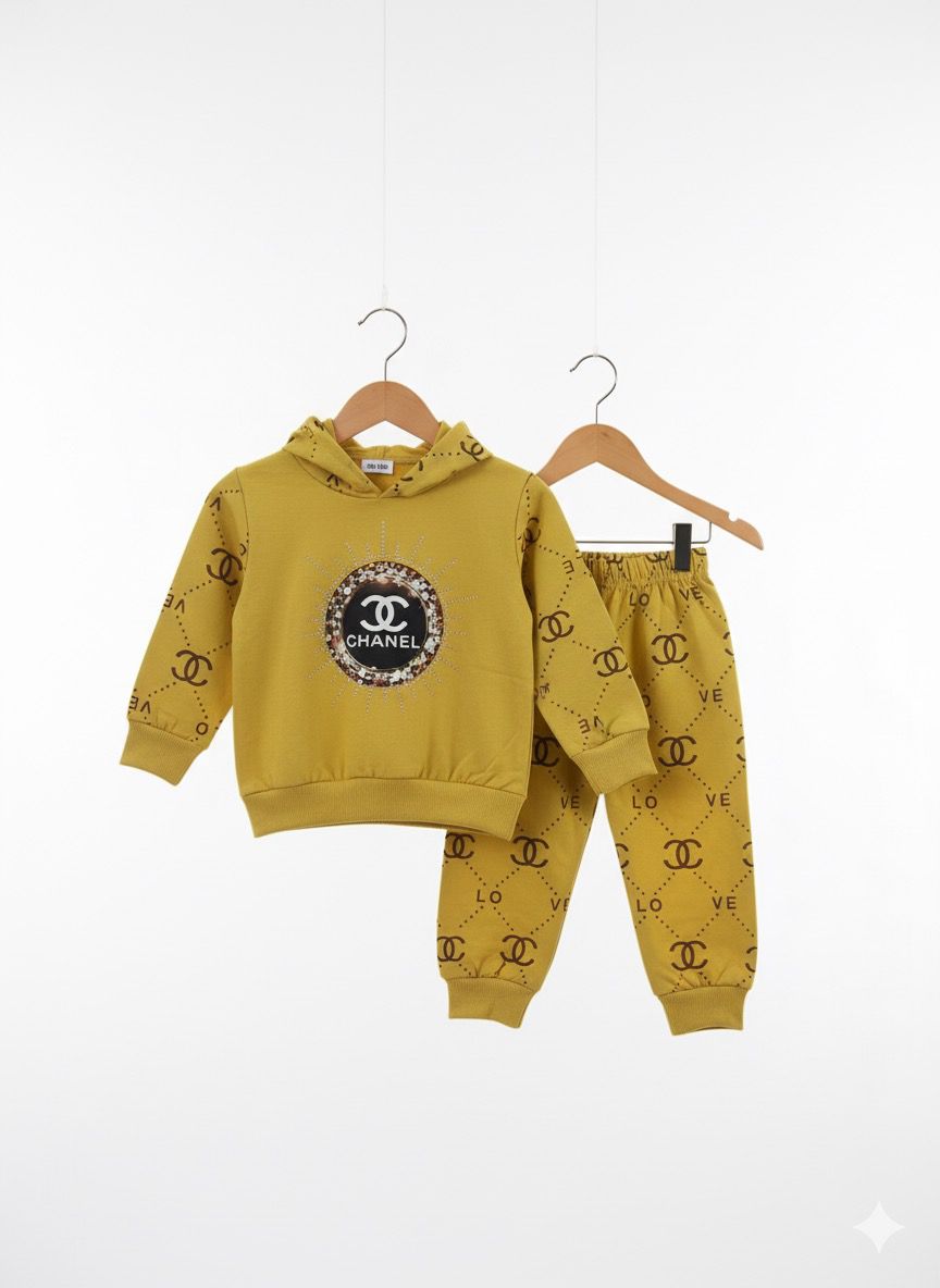French Terry Girls Suit Channel Mustard Color