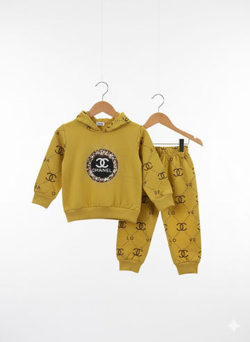 French Terry Girls Suit Channel Mustard Color