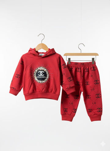 French Terry Girls Suit Channel Red Color