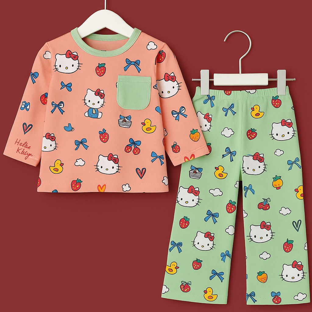 Jersey "Hello Kitty" Girls Suit Light Orange & Green Contrast