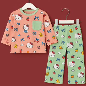 Jersey "Hello Kitty" Girls Suit Light Orange & Green Contrast