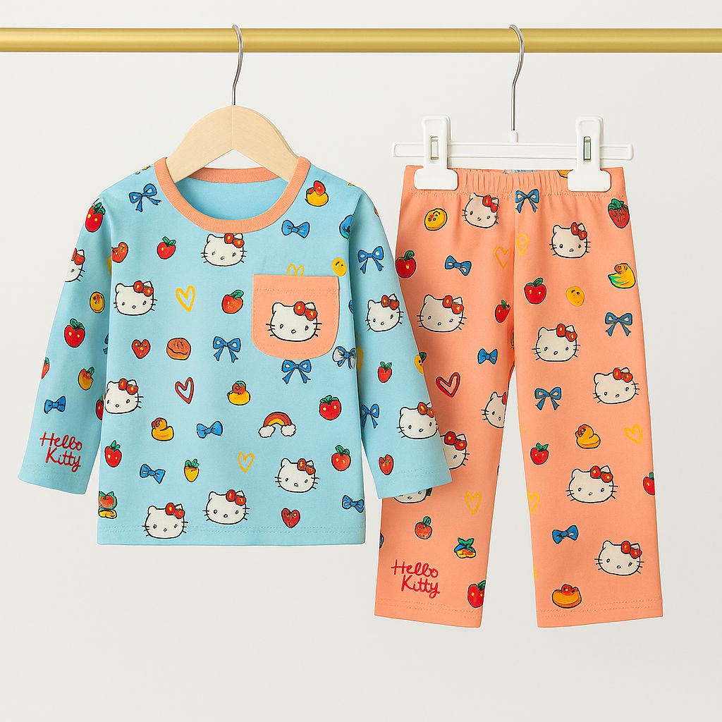 Jersey "Hello Kitty" Girls Suit Light Blue & Orange Contrast