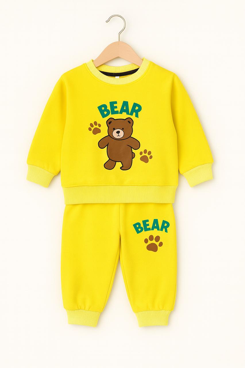 Bear Paw Print Kids Tracksuit – Cute Yellow Loungewear Set