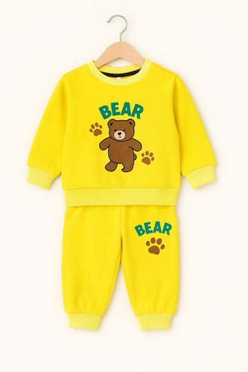Bear Paw Print Kids Tracksuit – Cute Yellow Loungewear Set