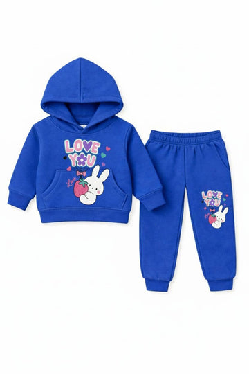Kids' "Love You" Bunny 2-Piece Hoodie and Jogger Set - Royal Blue