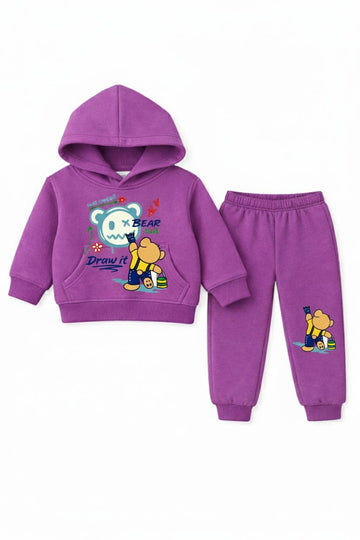 Toddler "Draw It" Bear Graphic 2-Piece Hoodie & Jogger Set – Purple