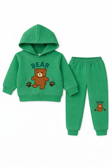 Kids' Brown Bear Paw Print Graphic 2-Piece Hoodie Set – Green
