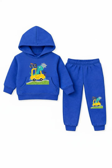 Toddler "Fun Car" Dinosaur Graphic 2-Piece Hoodie & Jogger Set - Blue