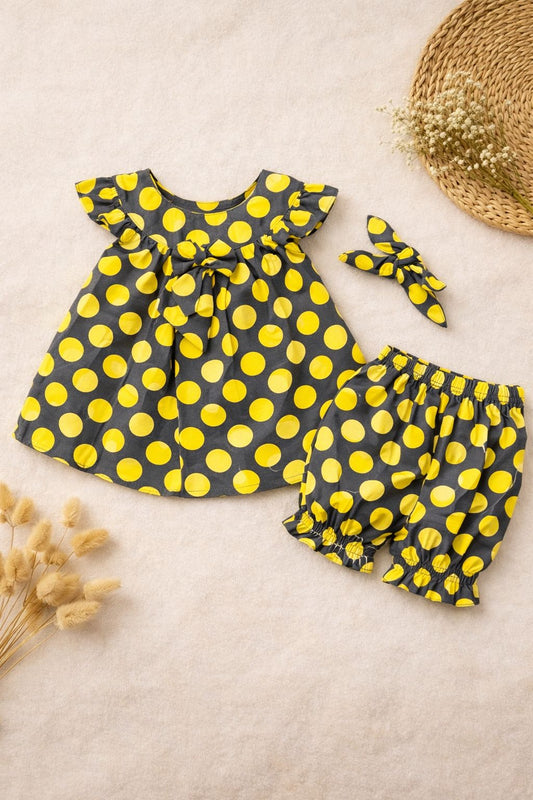 The "Sunny Days" Polka Dot Set - Charcoal & Yellow 3-Piece Bundle