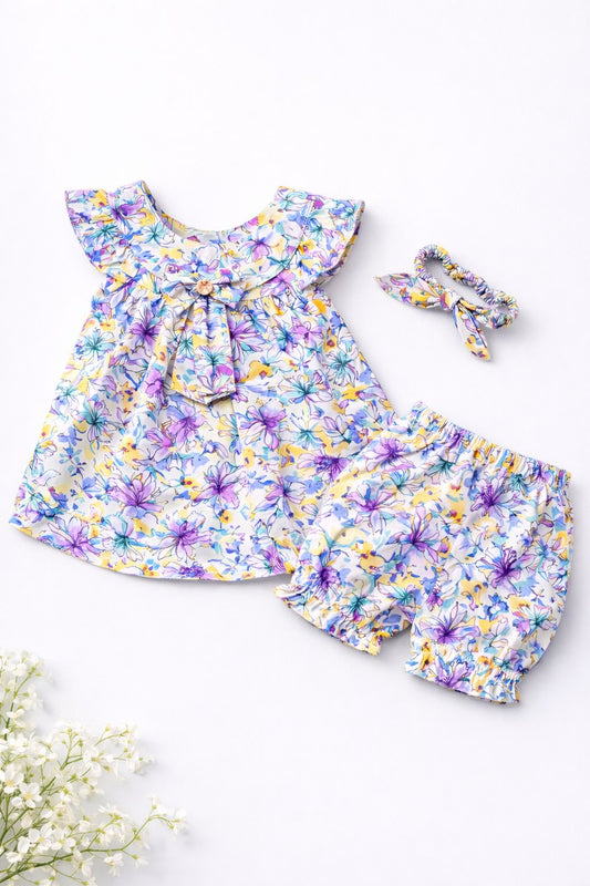Lavender Meadow Ruffle Bloomer Set with Decorative Bow