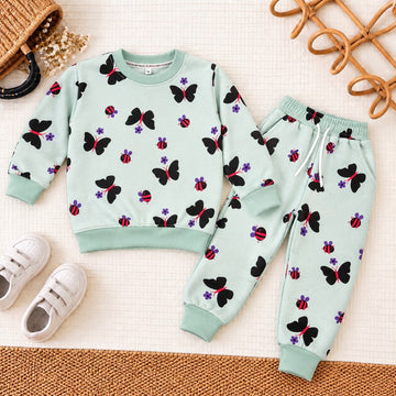 Soft Mint Fleece Garden Set | Butterfly, Ladybug & Flower Print Kids Tracksuit