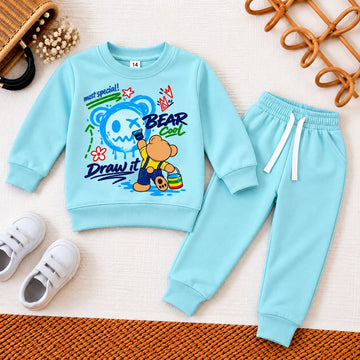Sky Blue Fleece Creative Bear Tracksuit | 'Draw It' Artistic Kids Set