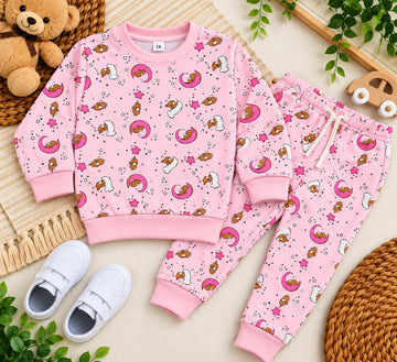 Soft Pink Fleece Dreamy Bear Trackset | Sleepy Teddy Character Kids Premium Fleece