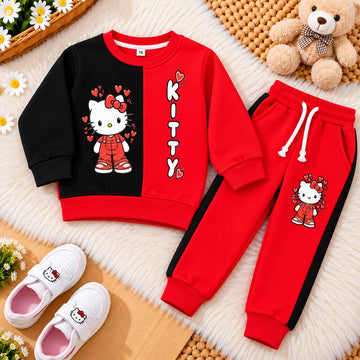 Kids Hello Kitty Colorblock Fleece Tracksuit – Red & Black