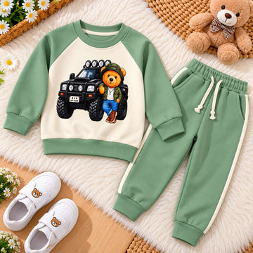 Kids 4x4 Off-Road Bear Fleece Tracksuit – Sage Green