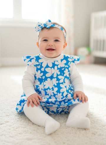 5 pc set Lavender White Flower Baby Dress Set with Bloomers