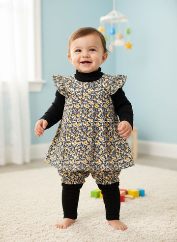 5 pc set White Black Yellow New Dress Set with Headband