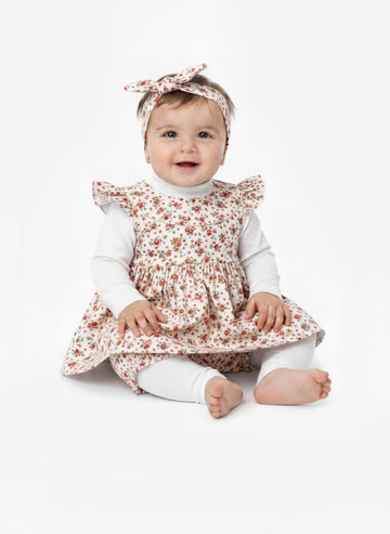 5 pc set Delightful Cream Floral Dress & Bloomers Set - Sweet Kid Charm!