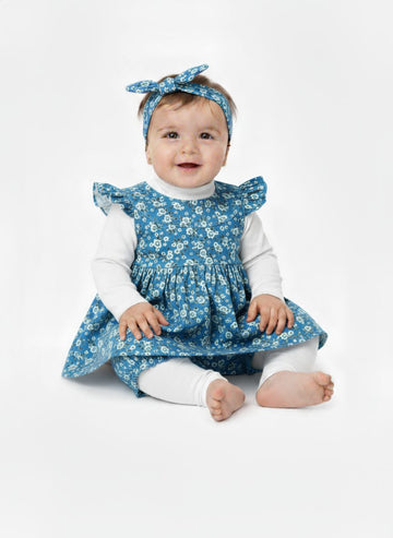 5 pc set Stunning Blue Floral Dress & Bloomers Set - Lovely Kid Elegance!