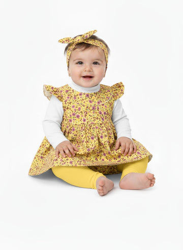 5 pc set Sunny Yellow Floral Dress & Bloomers Set - Radiant Kid Style!