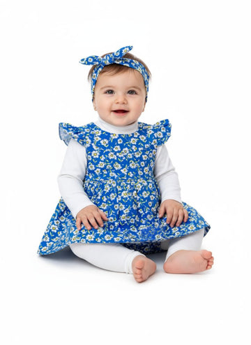 5 pc set Bright Blue Daisy Dress & Bloomers Set - Adorable Kid Joy!"