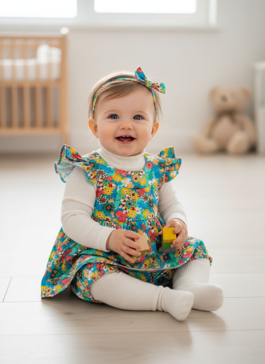 5 pc set Colorful Floral Kids' Dress & Bloomers Set