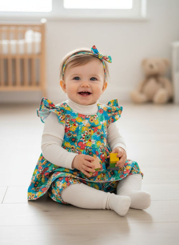 5 pc set Colorful Floral Kids' Dress & Bloomers Set