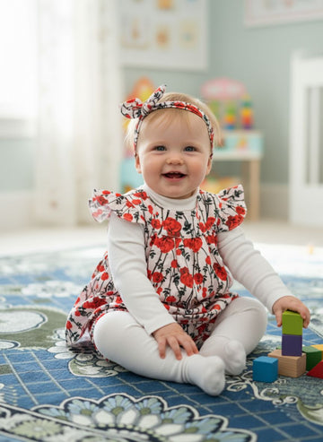 5 pc set Red Rose Baby Dress Set with Bloomers