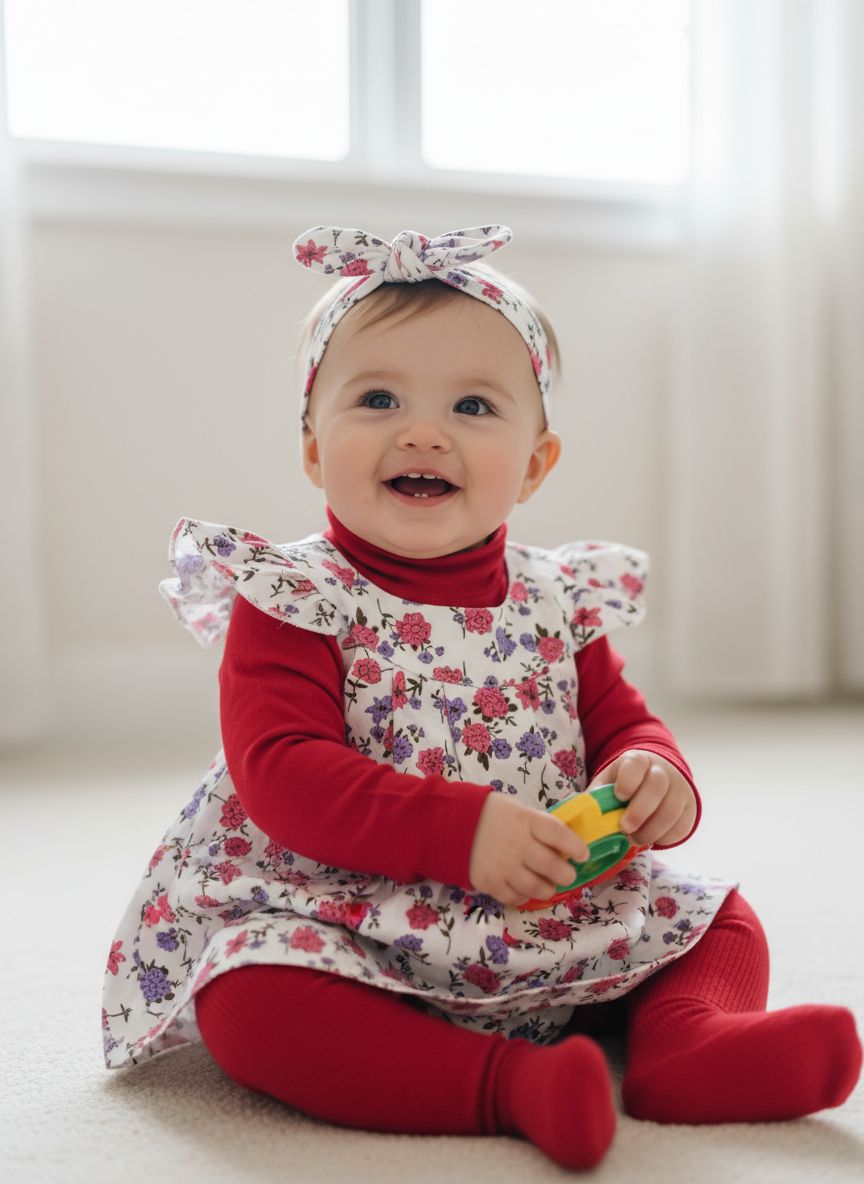 5 pc set Elegant White Floral Dress & Bloomers Set - Pretty Kid Charm!