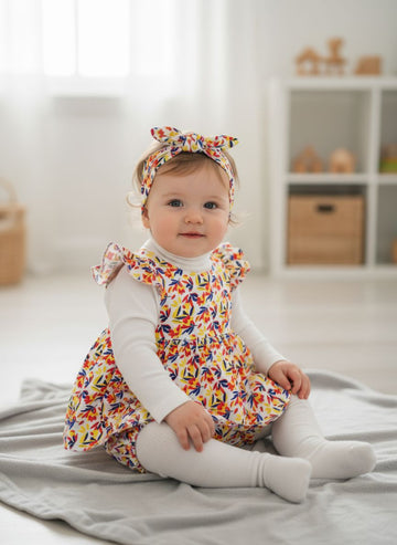5 pc set Cotton Baby Frock with Short & Hairband