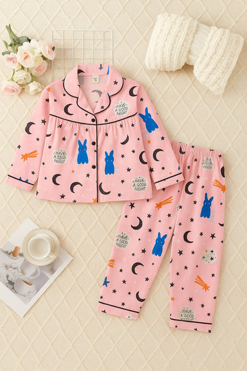 Girls Pink Bunny Night Suit – “Have a Good Night” Print