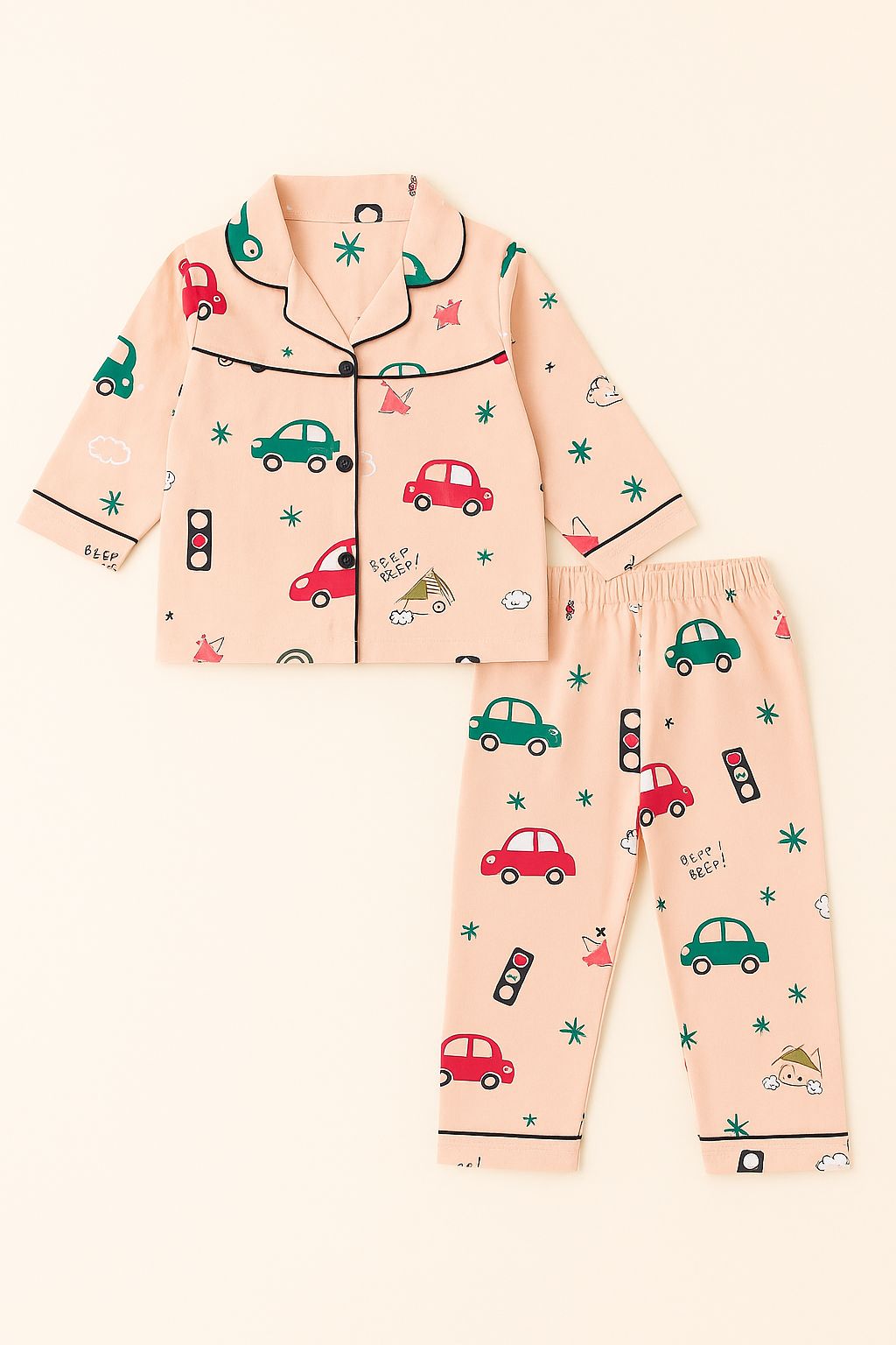 eachy Car Print Girls Pajamas – Cozy Two-Piece Sleep Set
