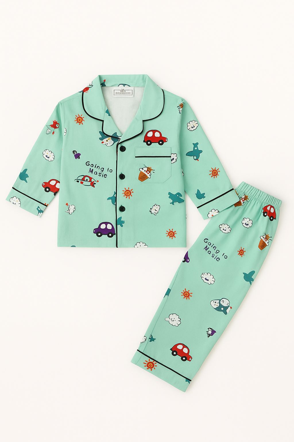 Mint Green Adventure Pajama Set – Cozy Travel Nightwear for Kids