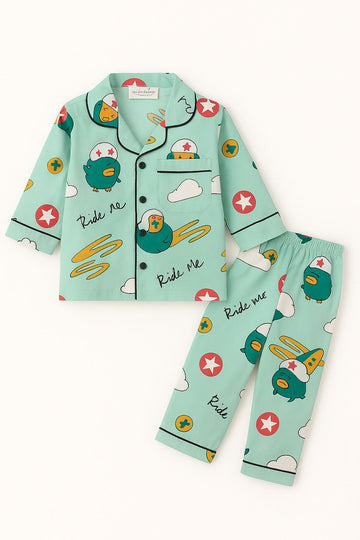 Sky Adventure Pajamas – “Ride Me” Cartoon Sleep Set
