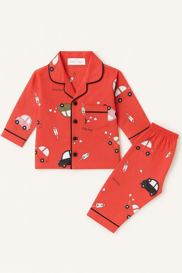 Red Car Print Pajama Set for Kids – Fun Vehicle Sleepwear