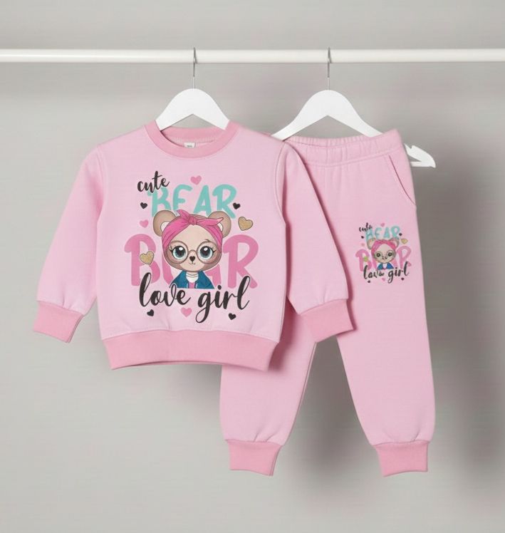 Fashionable Pink 'Cute Bear Love Girl' Kids Lounge Set