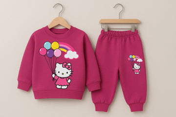 Hello Kitty Kids Fleece Tracksuit Set | Magenta Sweatshirt & Joggers