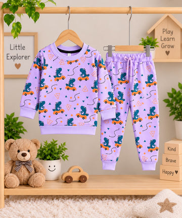 Lavender Dino Ride Fleece Kids’ 2-Piece Set