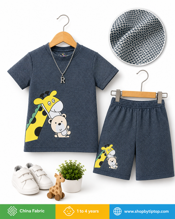 Boys Giraffe Cartoon Matching Set | Premium China Fabric | Soft & Breathable