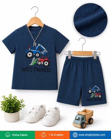 Boys Tractor & Excavator Matching Set | Premium China Fabric | Soft & Breathable